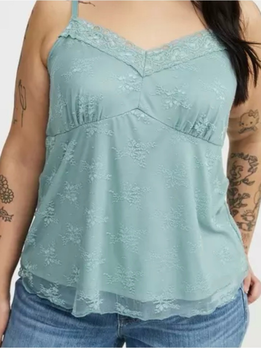 torrid Dusty Blue Lace-Trim Embroidered Cami